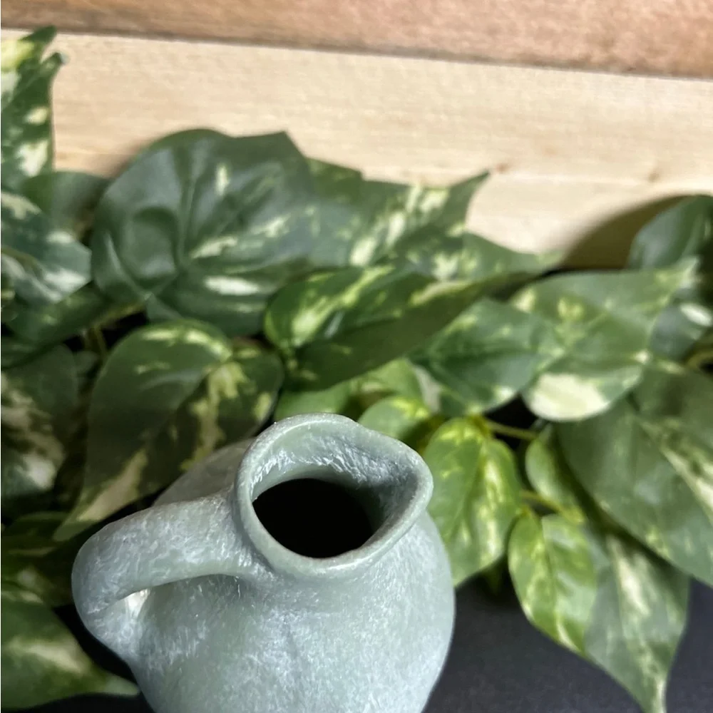 Ceramic Green Vase Jug Miniature Floral‎ Painted Farmhouse Cottage Home Decor
